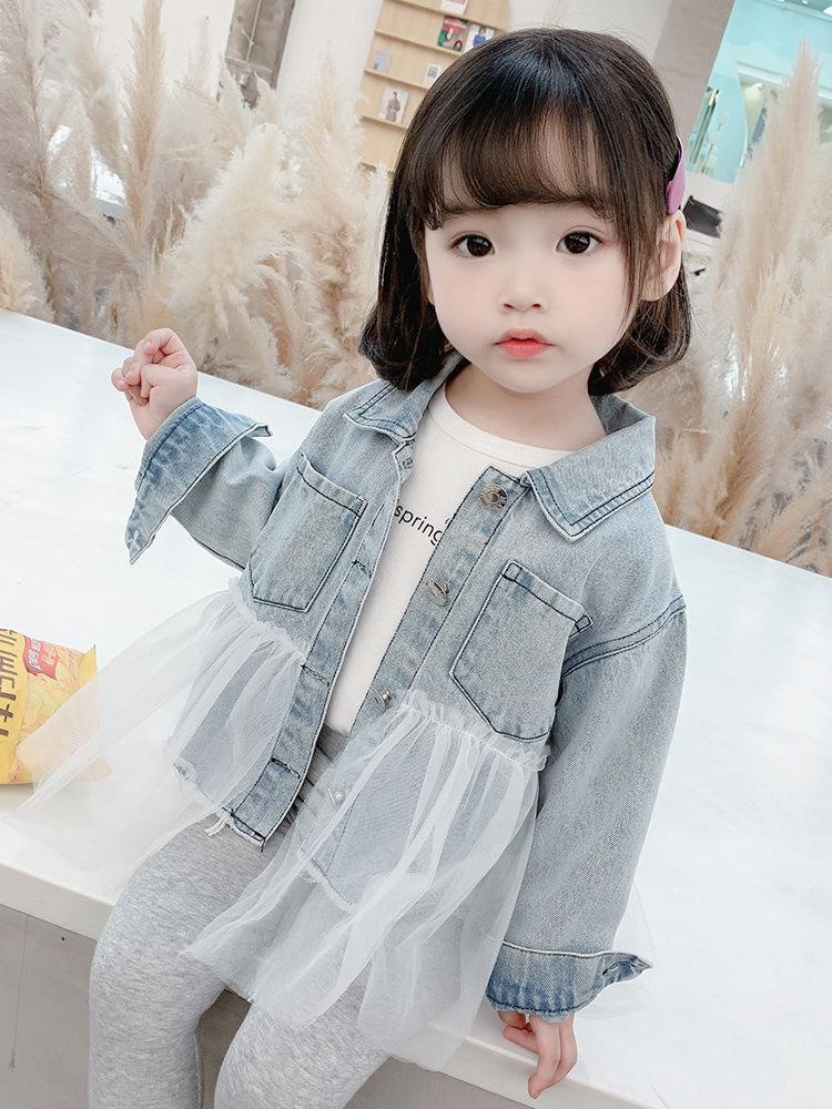 Babe GoGo Koreanische Kinder Jeansjacke mit Spitzenrand
