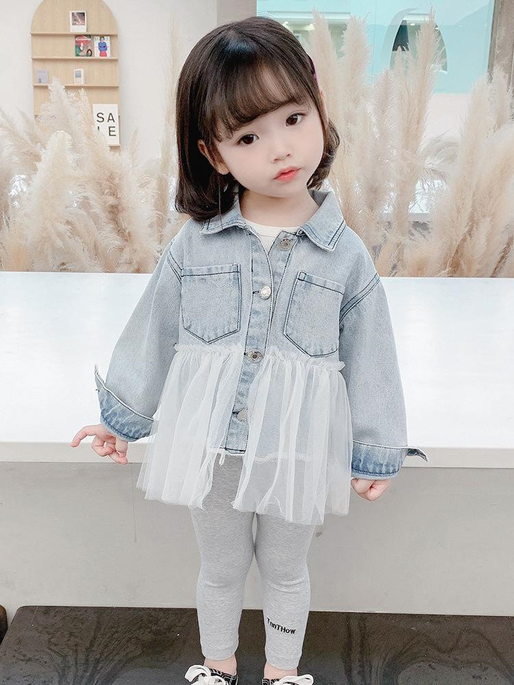 Babe GoGo Koreanische Kinder Jeansjacke mit Spitzenrand