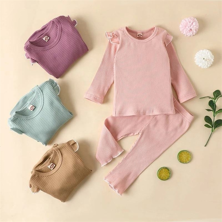 Adorable Rib Solid Kinder Pyjama Anzug