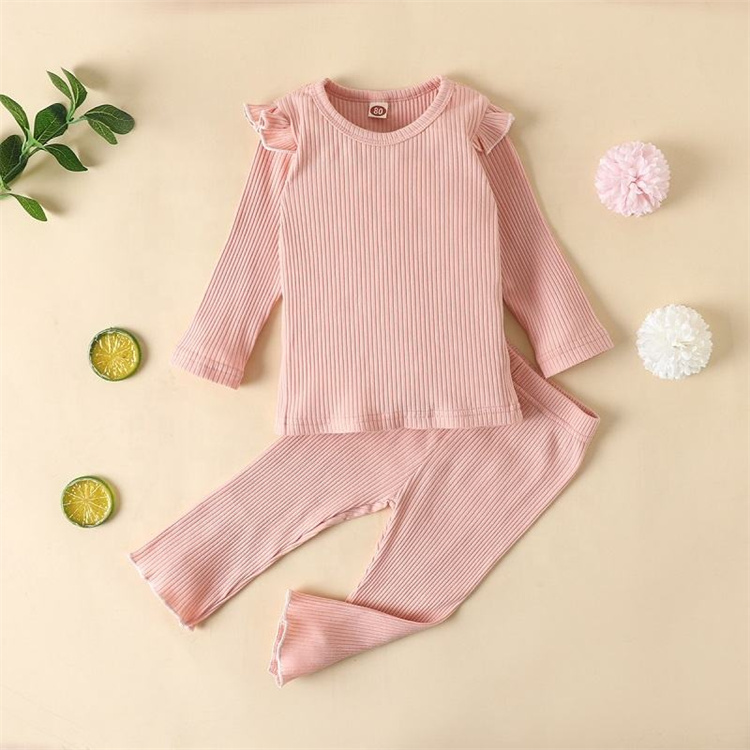 Adorable Rib Solid Kinder Pyjama Anzug