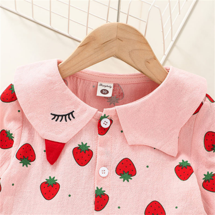 Yiwu Qinlan Garment Factory Strawberry bedrucktes rosa Langarmkleid