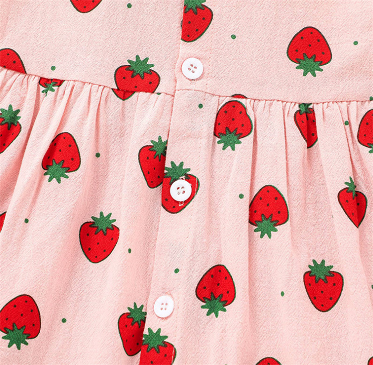 Yiwu Qinlan Garment Factory Strawberry bedrucktes rosa Langarmkleid