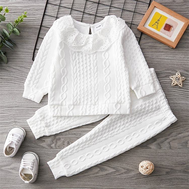 Weiyi Mädchen RUFFLE COLLAR SOLID TOP PANT SET