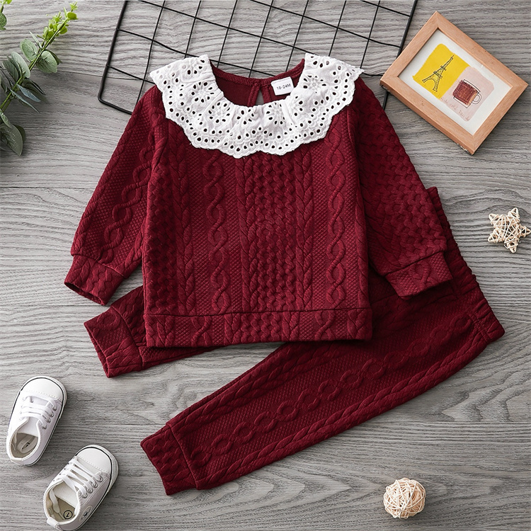 Weiyi Mädchen RUFFLE COLLAR SOLID TOP PANT SET