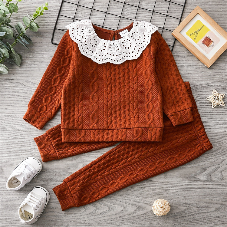 Weiyi Mädchen RUFFLE COLLAR SOLID TOP PANT SET