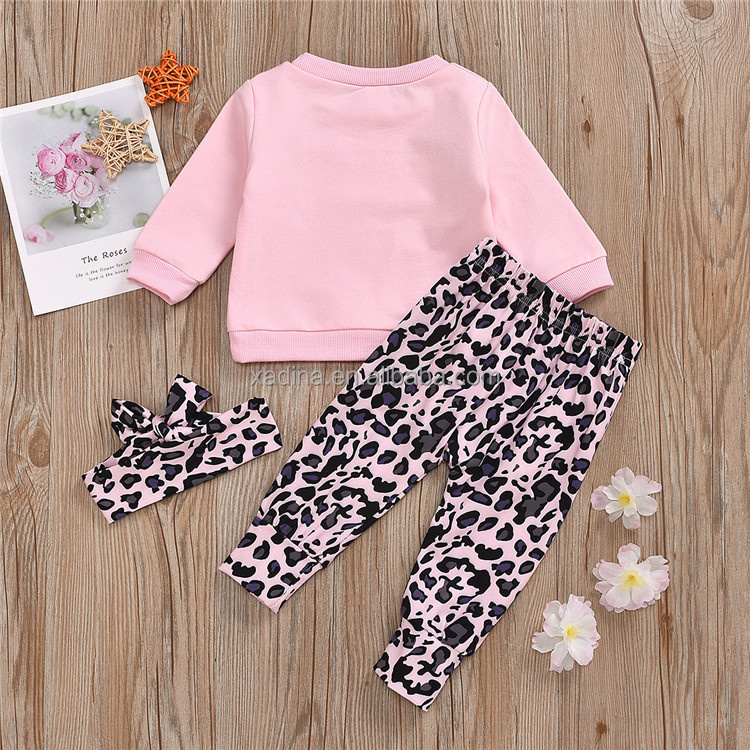 Dinaa Mädchen rosa Pullover Leopard Print Hose Set