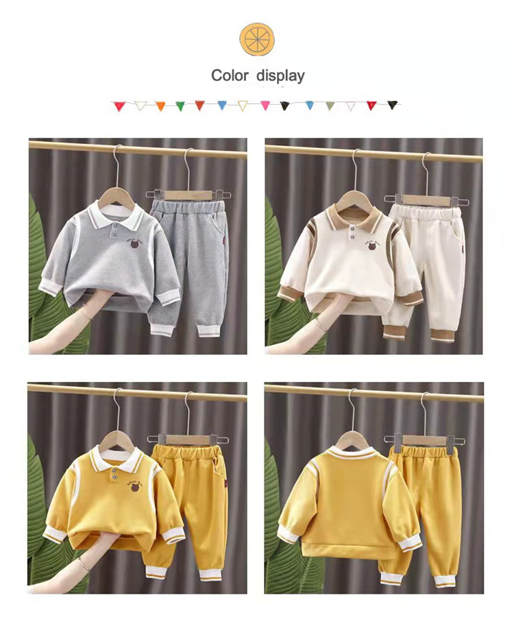 Wadamen Kinder Pullover Set mit festem Bärenmuster und Revers