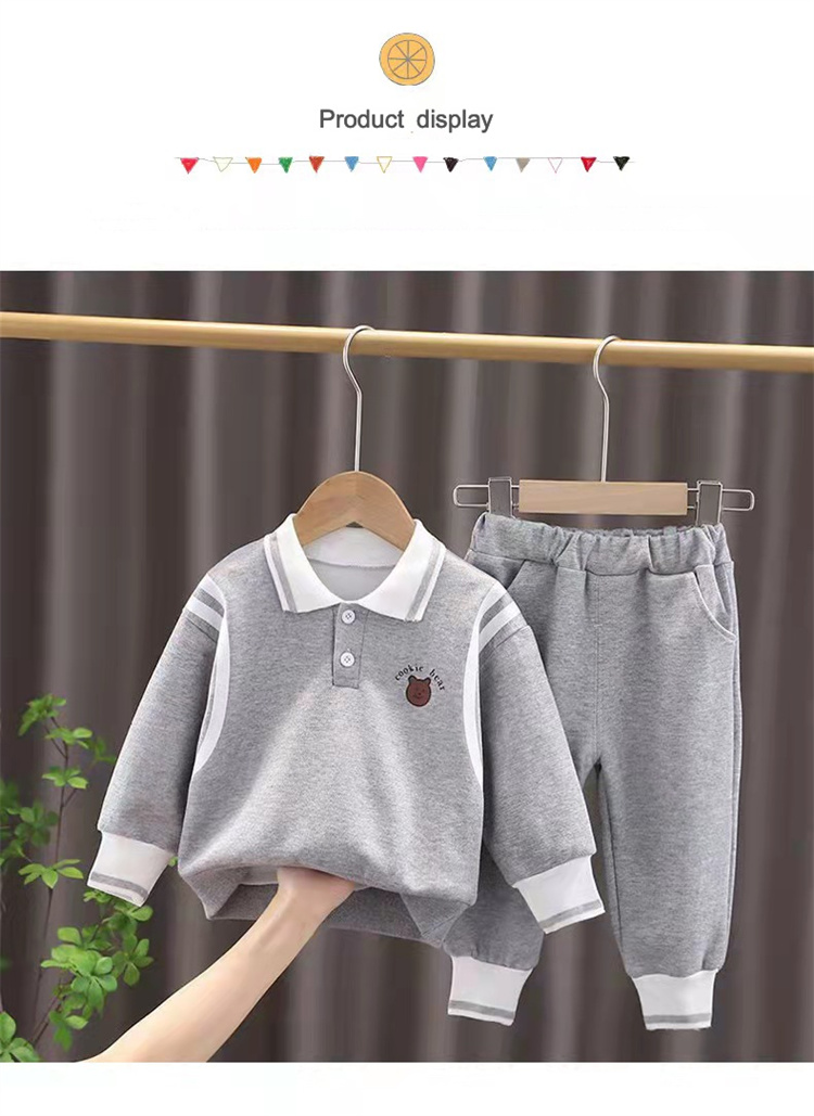 Wadamen Kinder Pullover Set mit festem Bärenmuster und Revers