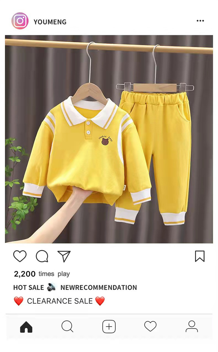 Wadamen Kinder Pullover Set mit festem Bärenmuster und Revers
