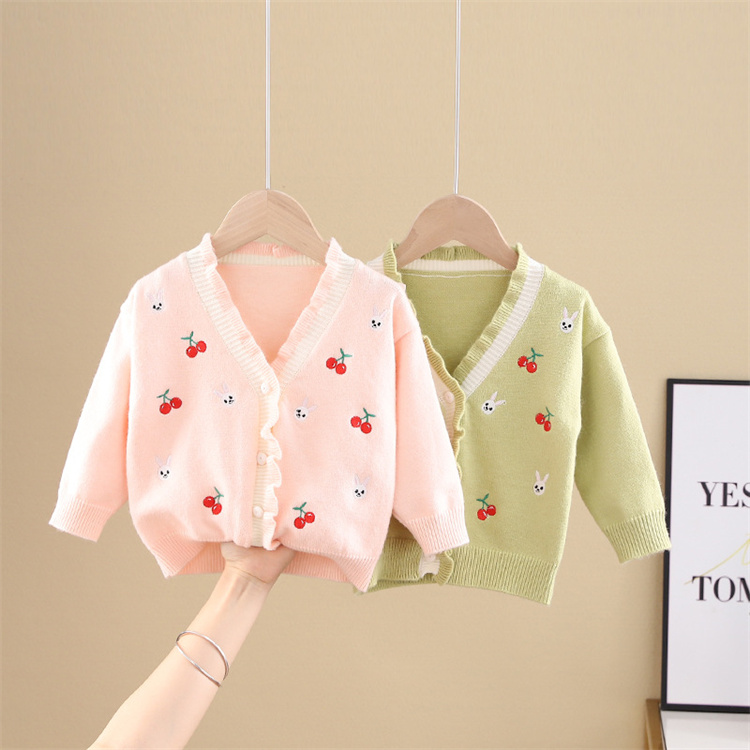 Ivy Süße Kirsche Kaninchen Stickerei Baby Pullover Cardigan