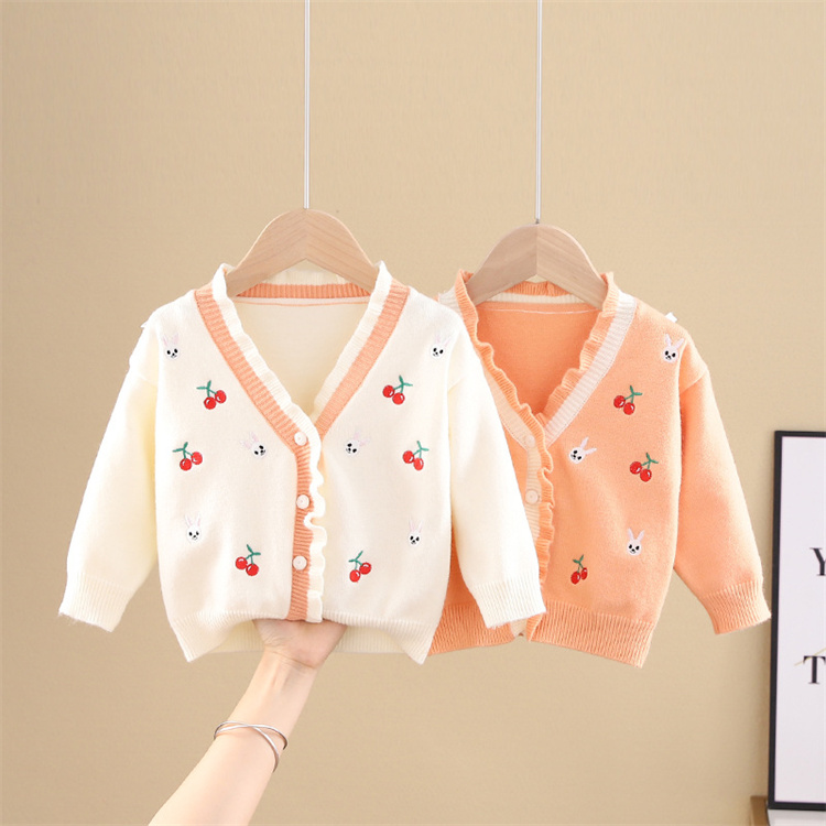 Ivy Süße Kirsche Kaninchen Stickerei Baby Pullover Cardigan