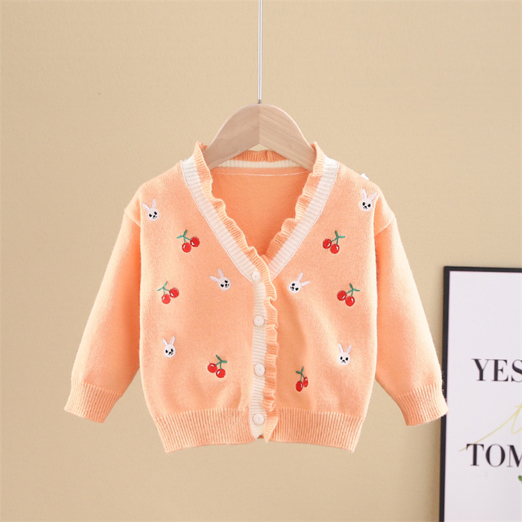 Ivy Süße Kirsche Kaninchen Stickerei Baby Pullover Cardigan