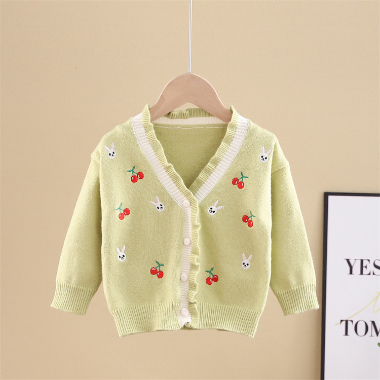 Ivy Süße Kirsche Kaninchen Stickerei Baby Pullover Cardigan