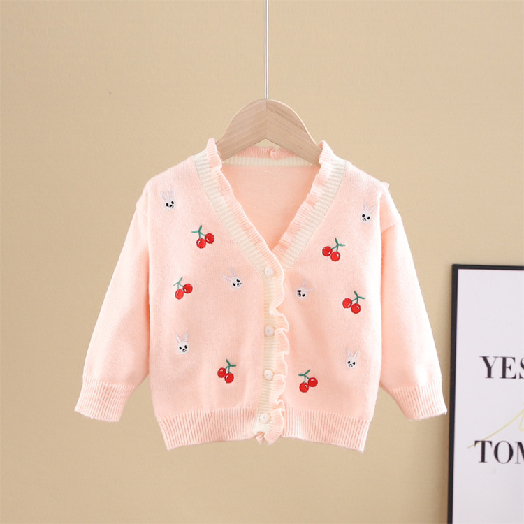 Ivy Süße Kirsche Kaninchen Stickerei Baby Pullover Cardigan