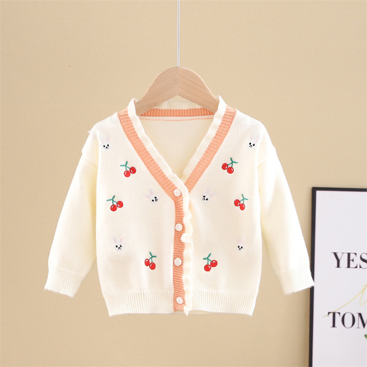 Ivy Süße Kirsche Kaninchen Stickerei Baby Pullover Cardigan