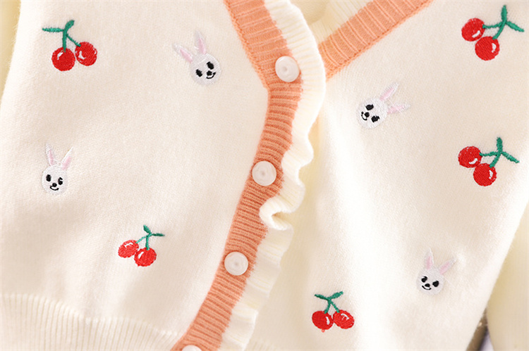Ivy Süße Kirsche Kaninchen Stickerei Baby Pullover Cardigan