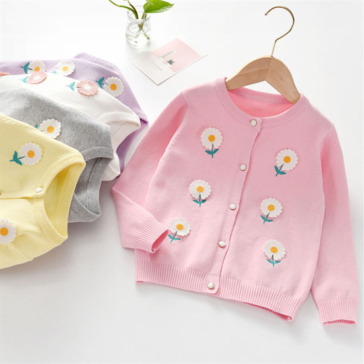 Bai xuan Pullover für Mädchen mit kleinen Gänseblümchen mit Knöpfen