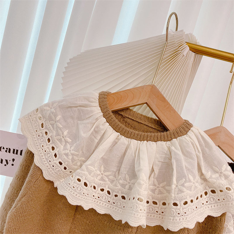 1 moving Unifarbener Pullover mit Spitzenkragen für Mädchen
