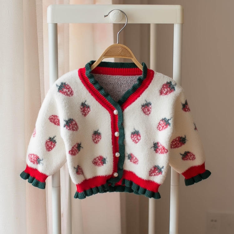 Adorable Erdbeer Pullover mit Rüschen für Mädchen