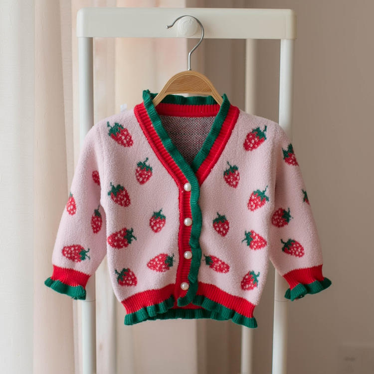 Adorable Erdbeer Pullover mit Rüschen für Mädchen