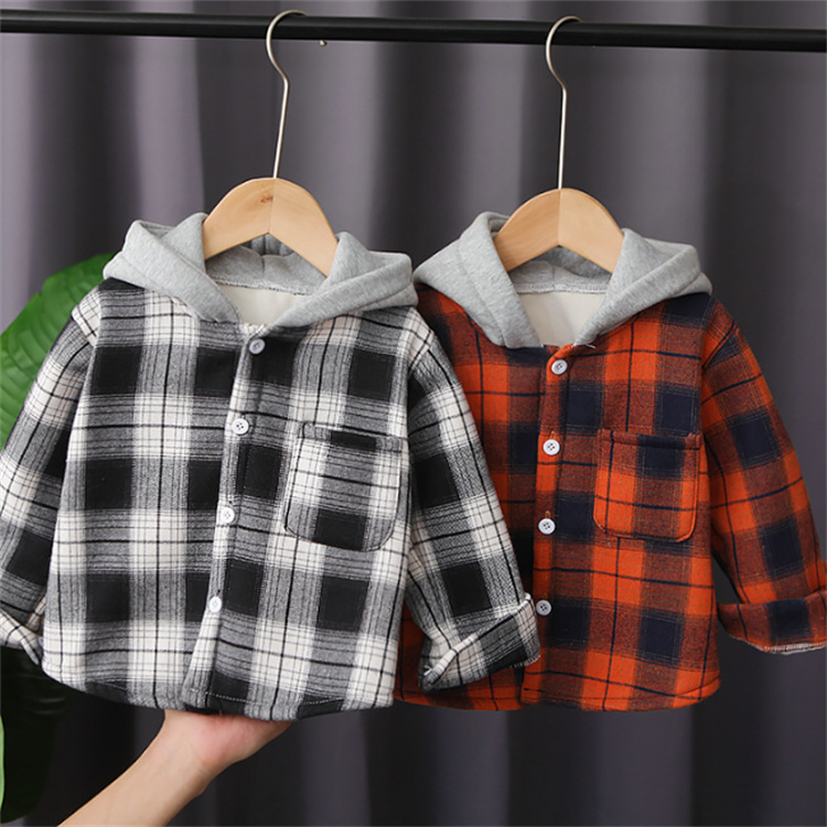 KINSNEY Winter Brushed Jungen Checker Kapuzenhemd