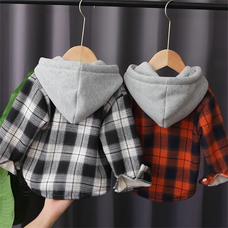 KINSNEY Winter Brushed Jungen Checker Kapuzenhemd