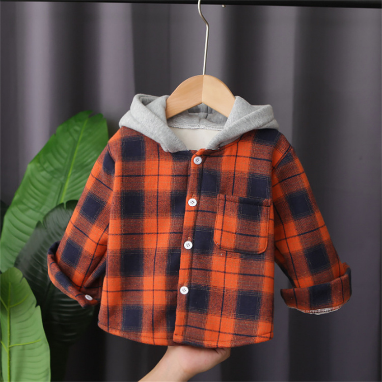 KINSNEY Winter Brushed Jungen Checker Kapuzenhemd