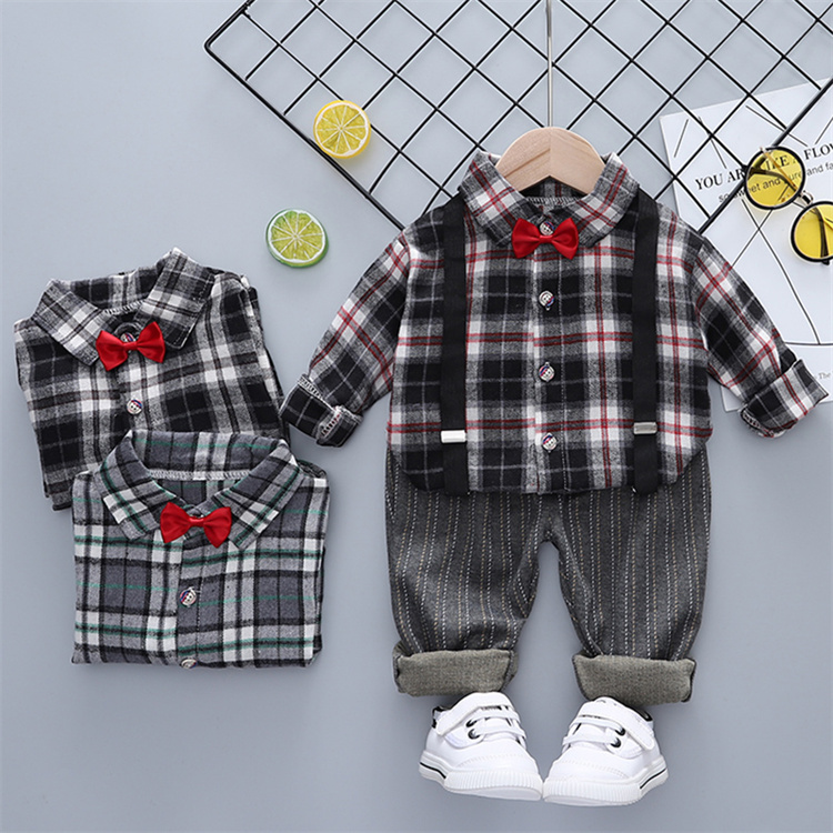 Bailangge Baby Langarm Plaid Shirt Hose Set
