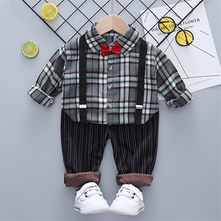 Bailangge Baby Langarm Plaid Shirt Hose Set