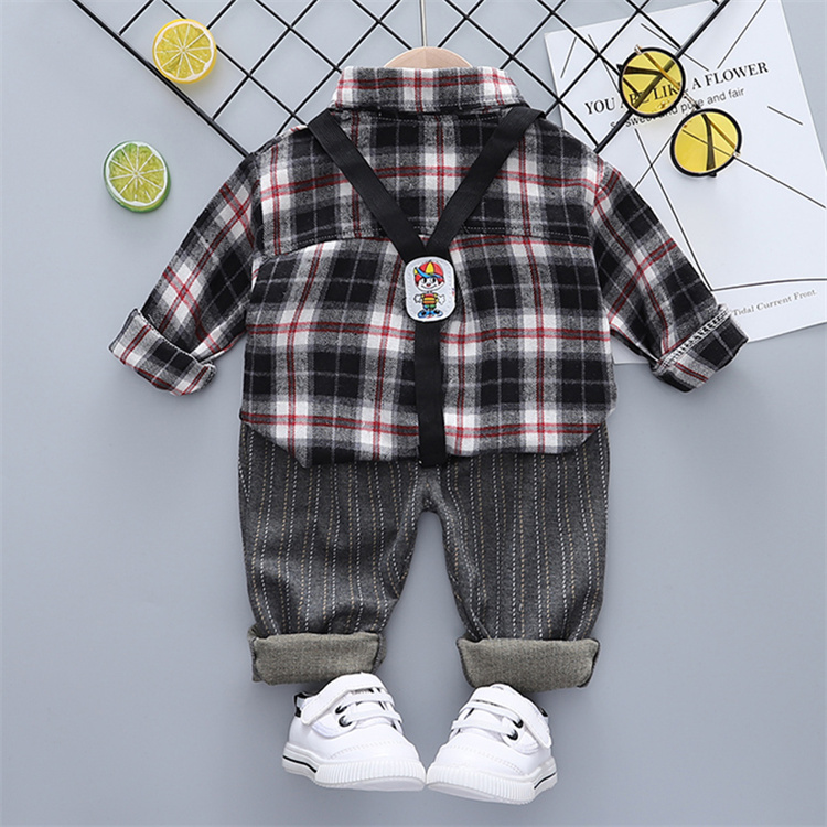 Bailangge Baby Langarm Plaid Shirt Hose Set