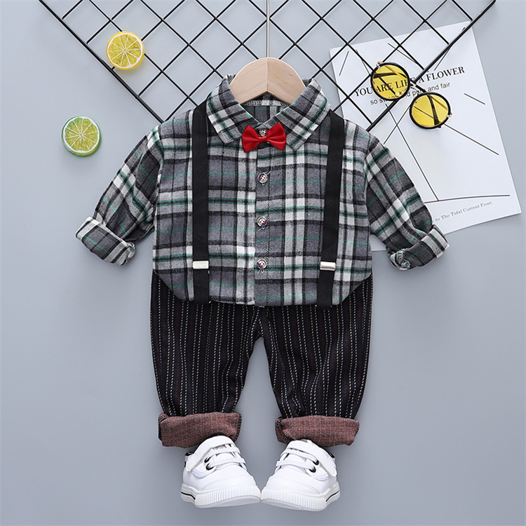 Bailangge Baby Langarm Plaid Shirt Hose Set