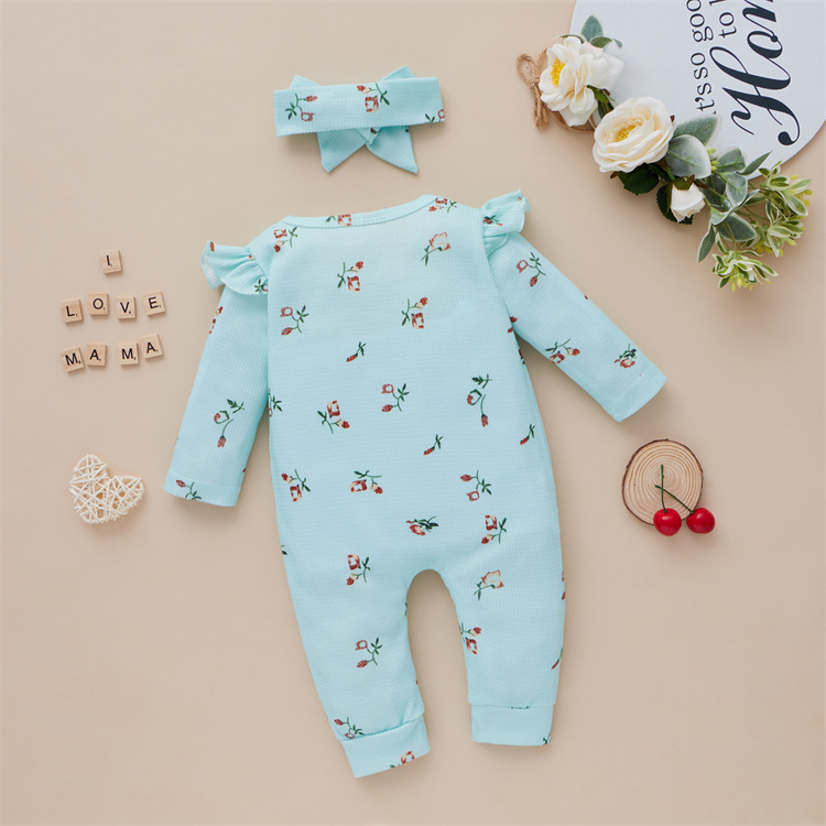 Sue Mia Floral Waffel Baumwolle Langarm Baby Bodysuit