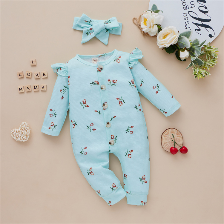 Sue Mia Floral Waffel Baumwolle Langarm Baby Bodysuit