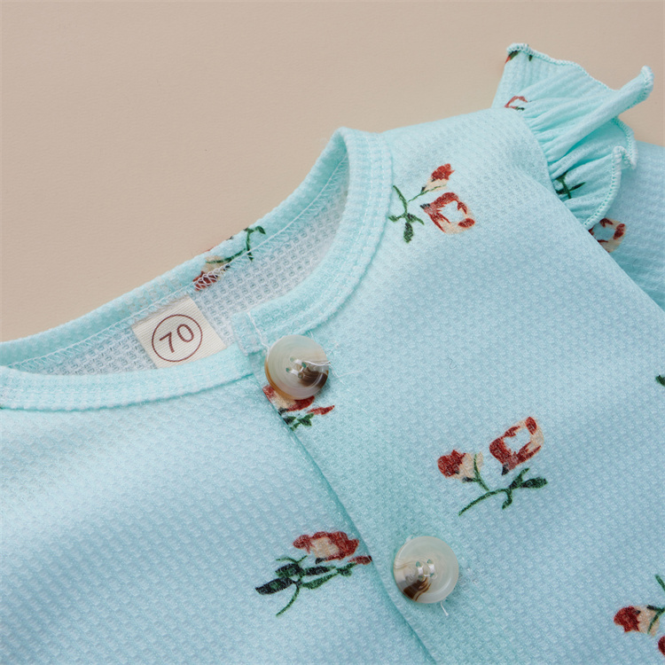 Sue Mia Floral Waffel Baumwolle Langarm Baby Bodysuit