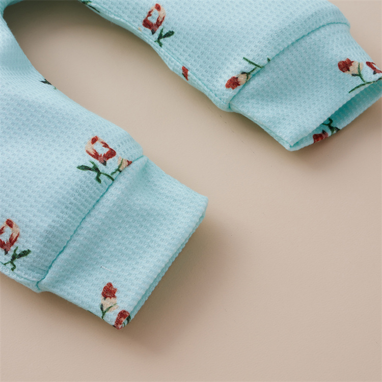 Sue Mia Floral Waffel Baumwolle Langarm Baby Bodysuit