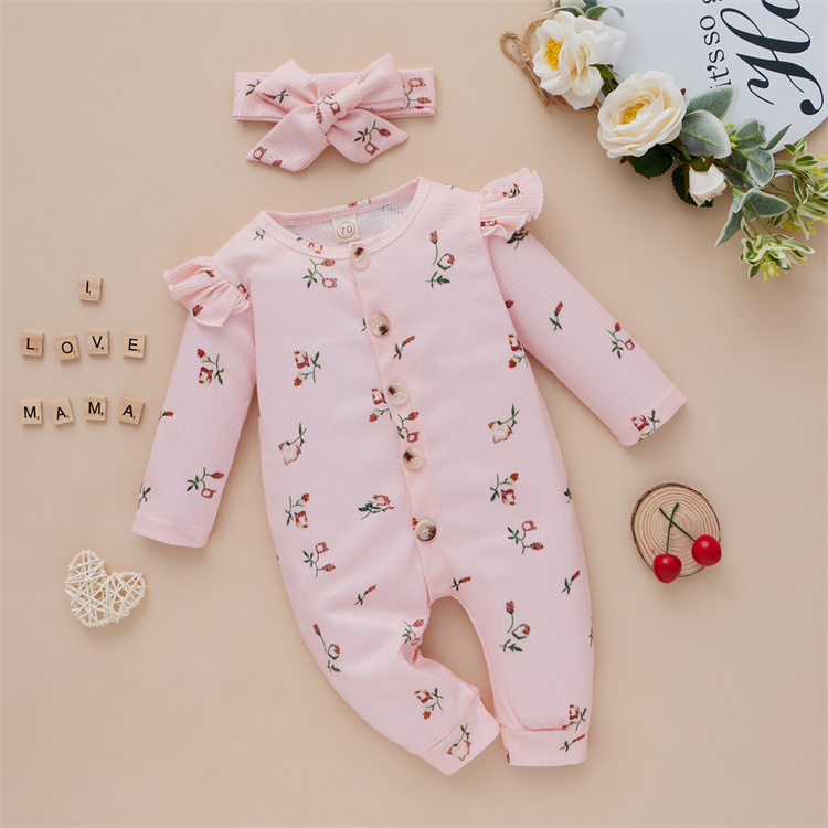 Sue Mia Floral Waffel Baumwolle Langarm Baby Bodysuit