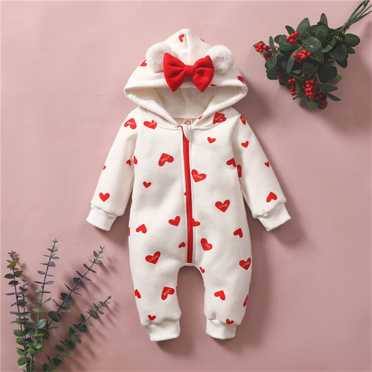 WY Baumwolle Langarm Kapuze Love Langarm Baby Bodysuit