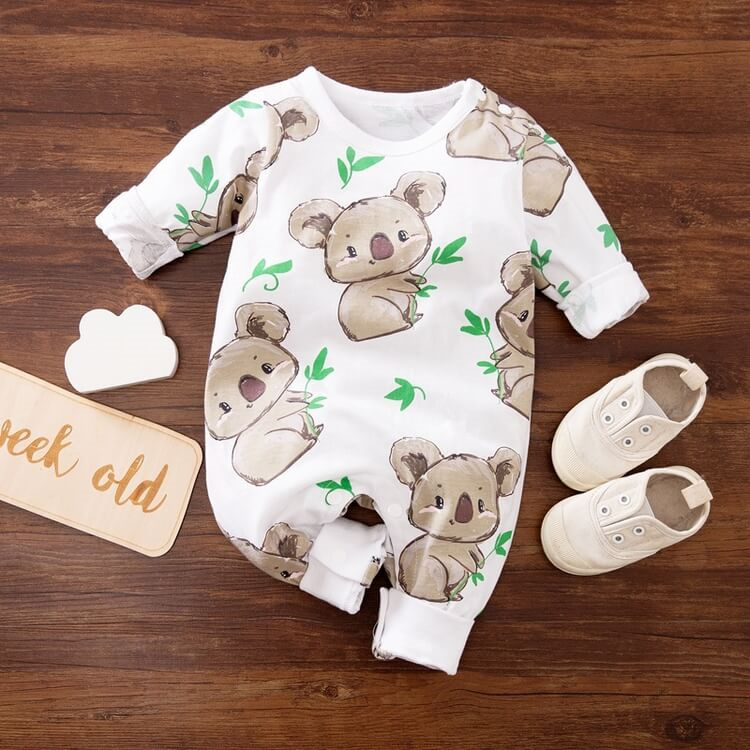 Lenbay Cartoon Koala Langarm Baby Jumpsuit