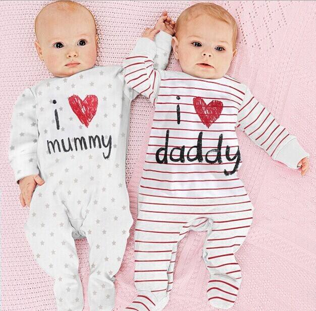 RUNDUO Streifen Buchstaben Cute Langarm Baby Bodysuit