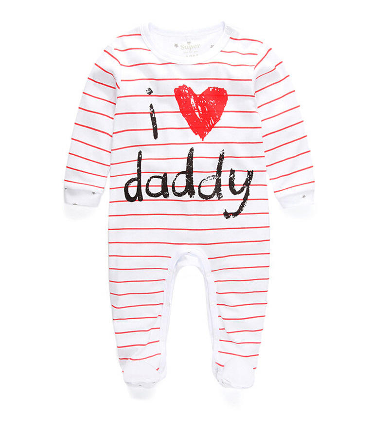 RUNDUO Streifen Buchstaben Cute Langarm Baby Bodysuit