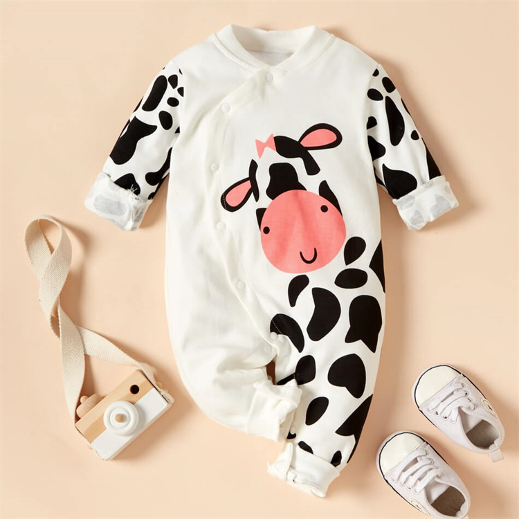 Lenbay Baby Langarm Jumpsuit aus Bio Baumwolle mit Kuh Print