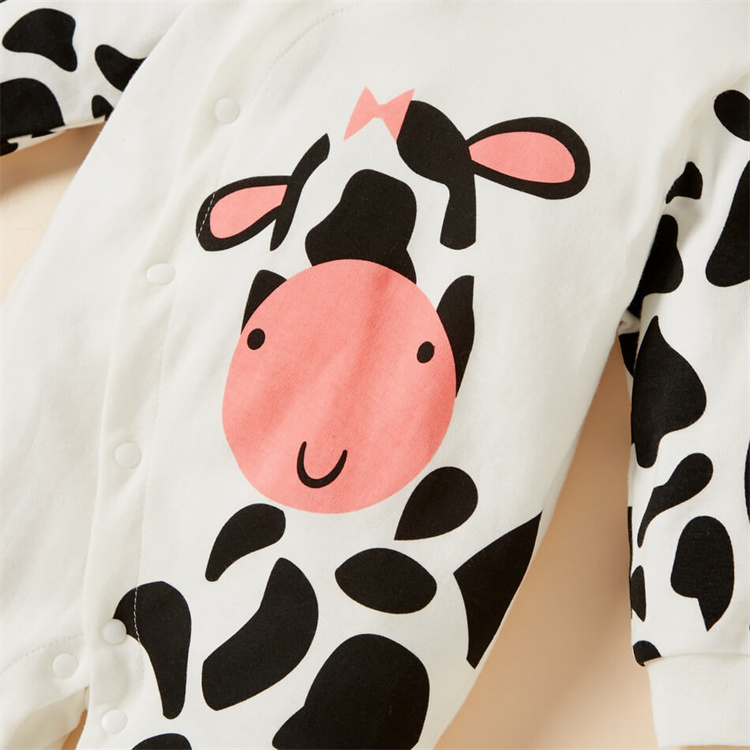 Lenbay Baby Langarm Jumpsuit aus Bio Baumwolle mit Kuh Print