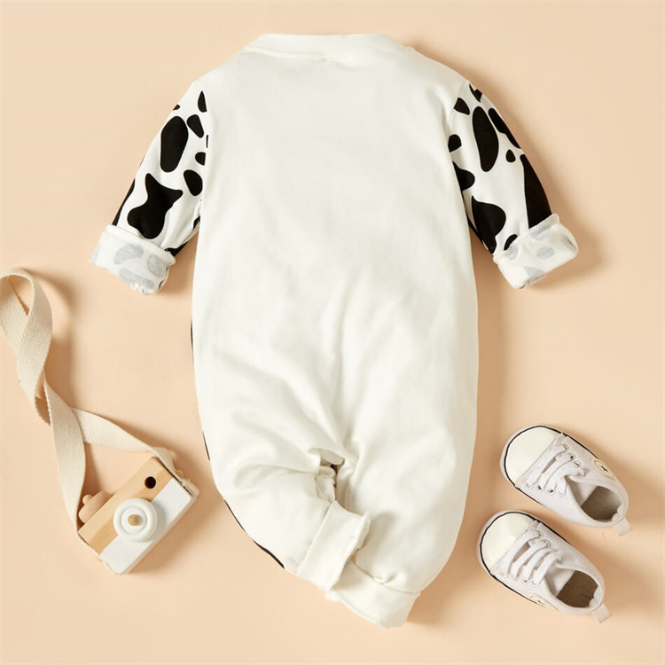 Lenbay Baby Langarm Jumpsuit aus Bio Baumwolle mit Kuh Print