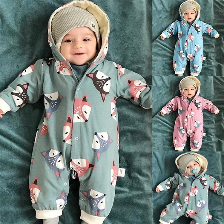 Dear Fubao Cute Fox Print Baby Kapuze Bodysuit