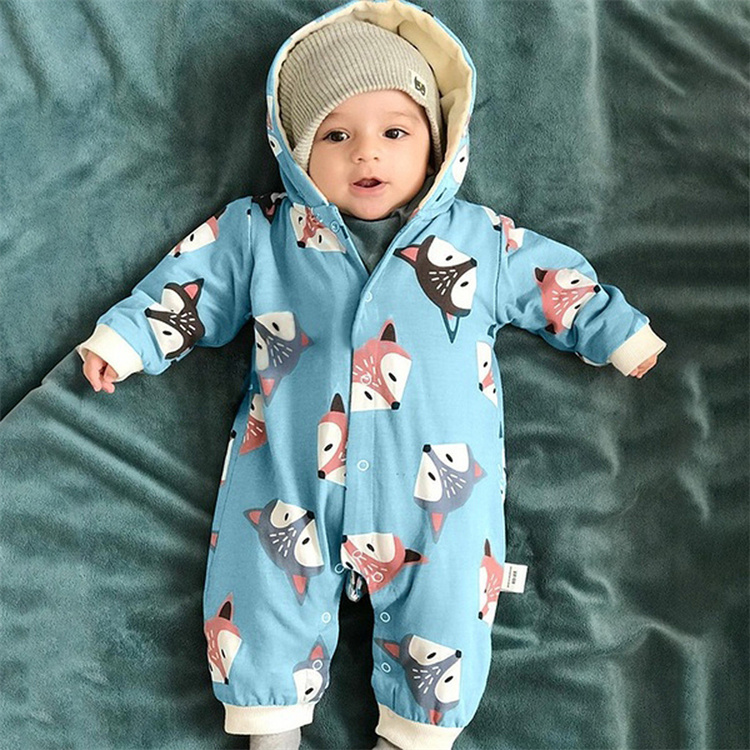 Dear Fubao Cute Fox Print Baby Kapuze Bodysuit