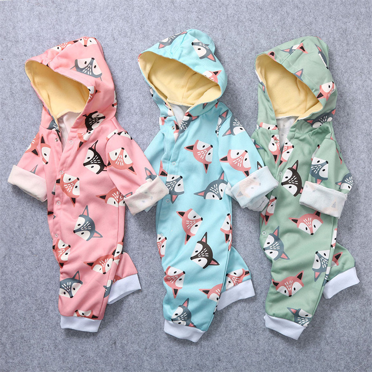 Dear Fubao Cute Fox Print Baby Kapuze Bodysuit