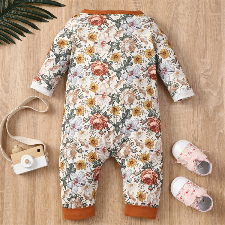 Mengtaiqi Frühling und Herbst Floral Printing Rüschen Single breasted Langarm Baby Bodysuit