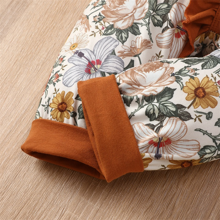 Mengtaiqi Frühling und Herbst Floral Printing Rüschen Single breasted Langarm Baby Bodysuit