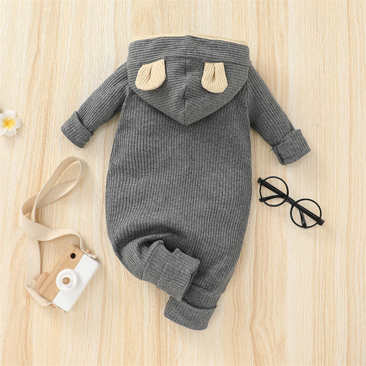 Mommyhome Rippbündchen Kapuze Langarm einreihiger Baby Jumpsuit