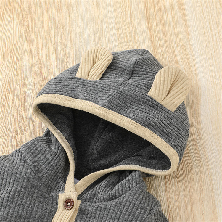Mommyhome Rippbündchen Kapuze Langarm einreihiger Baby Jumpsuit